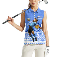 Personalized Uruguay Soccer Champions Women Sleeveless Polo Shirt Uruguayan Football Sun Of May Bull Mascot