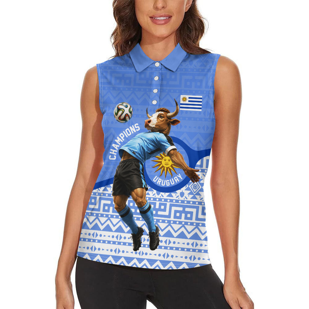Personalized Uruguay Soccer Champions Women Sleeveless Polo Shirt Uruguayan Football Sun Of May Bull Mascot