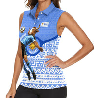 Personalized Uruguay Soccer Champions Women Sleeveless Polo Shirt Uruguayan Football Sun Of May Bull Mascot