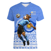 Personalized Uruguay Soccer Champions Women V-Neck T-Shirt Uruguayan Football Sun Of May Bull Mascot