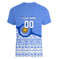Personalized Uruguay Soccer Champions Women V-Neck T-Shirt Uruguayan Football Sun Of May Bull Mascot