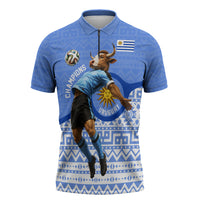 Personalized Uruguay Soccer Champions Zipper Polo Shirt Uruguayan Football Sun Of May Bull Mascot
