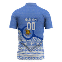 Personalized Uruguay Soccer Champions Zipper Polo Shirt Uruguayan Football Sun Of May Bull Mascot