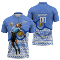 Personalized Uruguay Soccer Champions Zipper Polo Shirt Uruguayan Football Sun Of May Bull Mascot