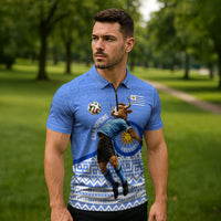 Personalized Uruguay Soccer Champions Zipper Polo Shirt Uruguayan Football Sun Of May Bull Mascot