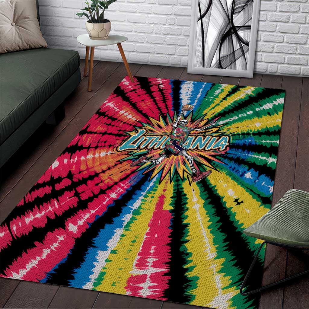 Lithuania Tie Dye Basketball Area Rug with Skeleton Dunk Graphic and Retro Colors - Wonder Print Shop