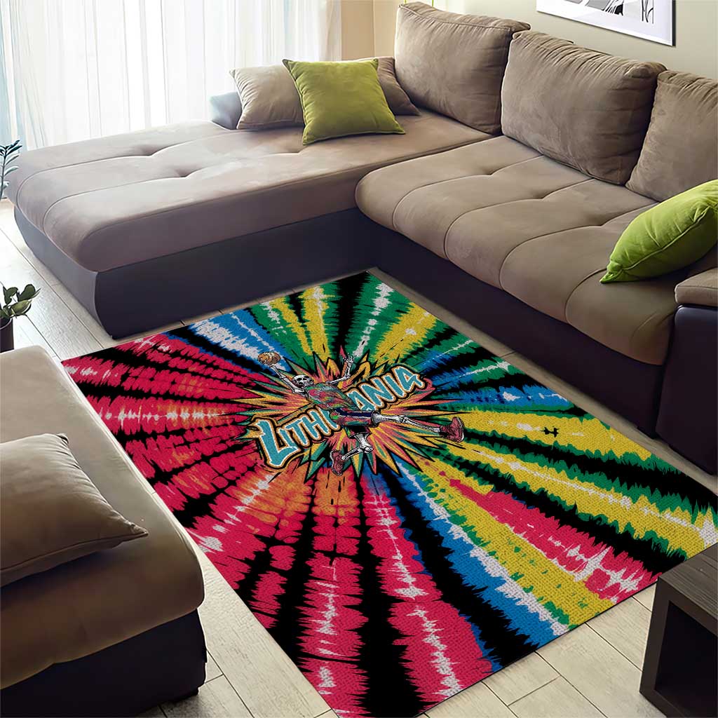 Lithuania Tie Dye Basketball Area Rug with Skeleton Dunk Graphic and Retro Colors - Wonder Print Shop