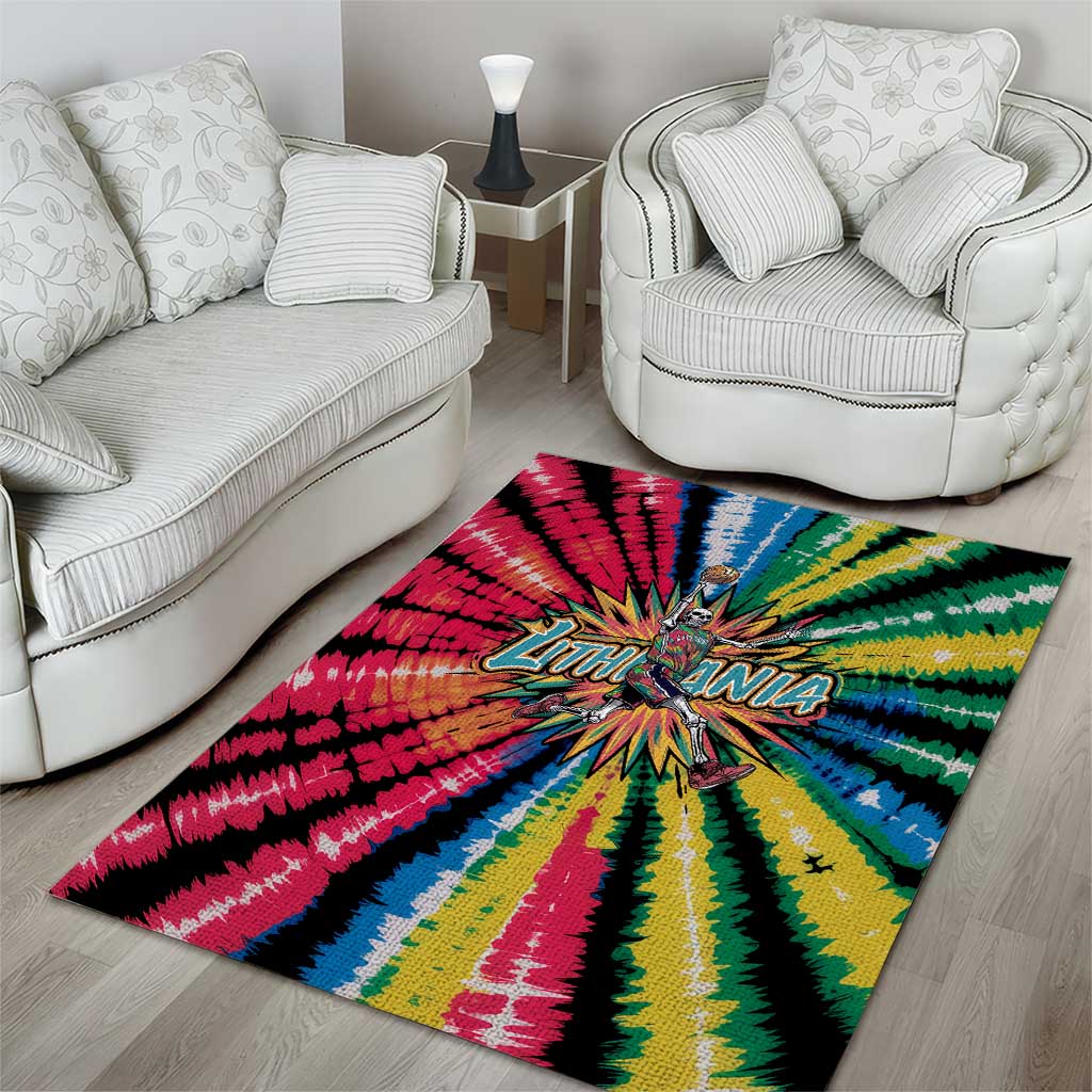 Lithuania Tie Dye Basketball Area Rug with Skeleton Dunk Graphic and Retro Colors - Wonder Print Shop