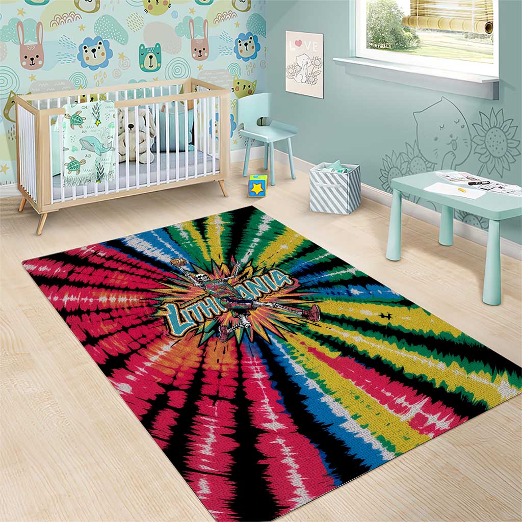 Lithuania Tie Dye Basketball Area Rug with Skeleton Dunk Graphic and Retro Colors - Wonder Print Shop