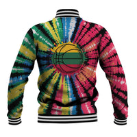 Lithuania Tie Dye Basketball Baseball Jacket with Skeleton Dunk Graphic and Retro Colors - Wonder Print Shop