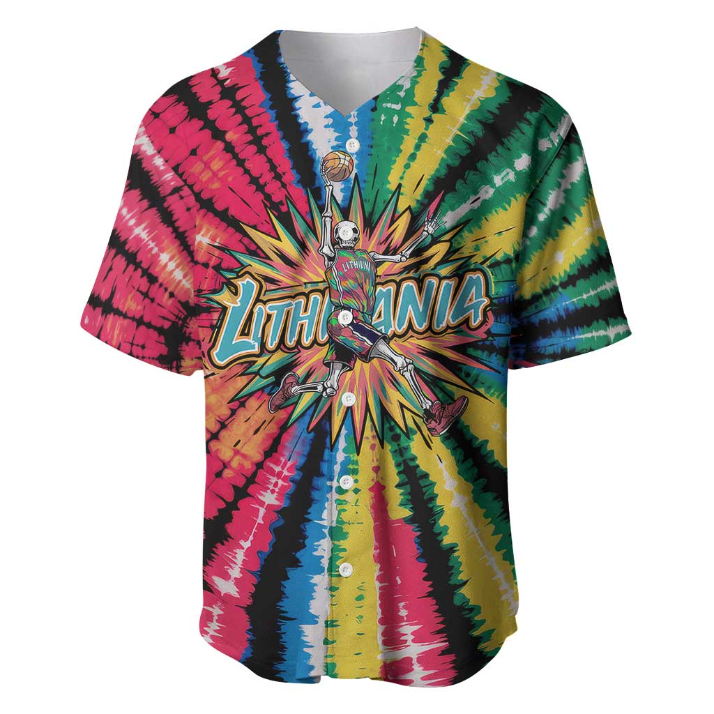 Lithuania Tie Dye Basketball Baseball Jersey with Skeleton Dunk Graphic and Retro Colors - Wonder Print Shop