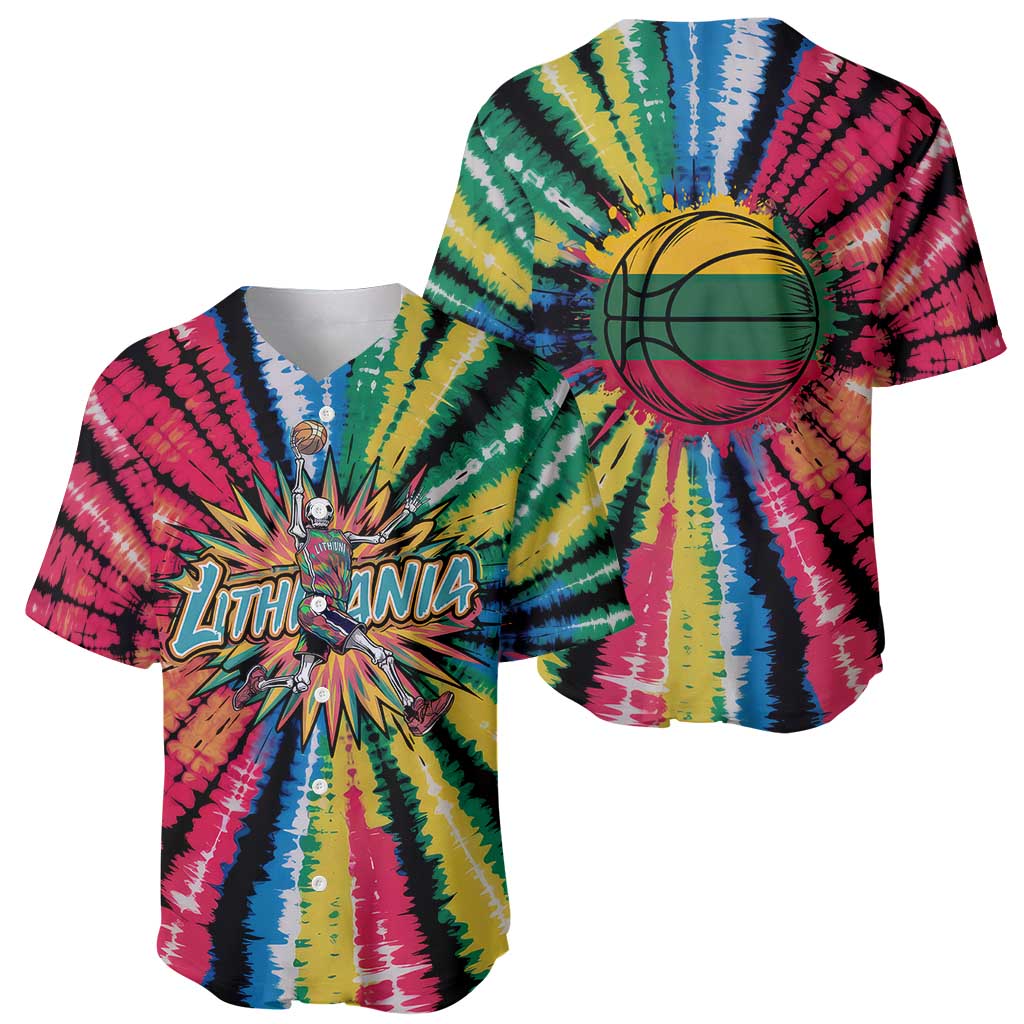 Lithuania Tie Dye Basketball Baseball Jersey with Skeleton Dunk Graphic and Retro Colors - Wonder Print Shop