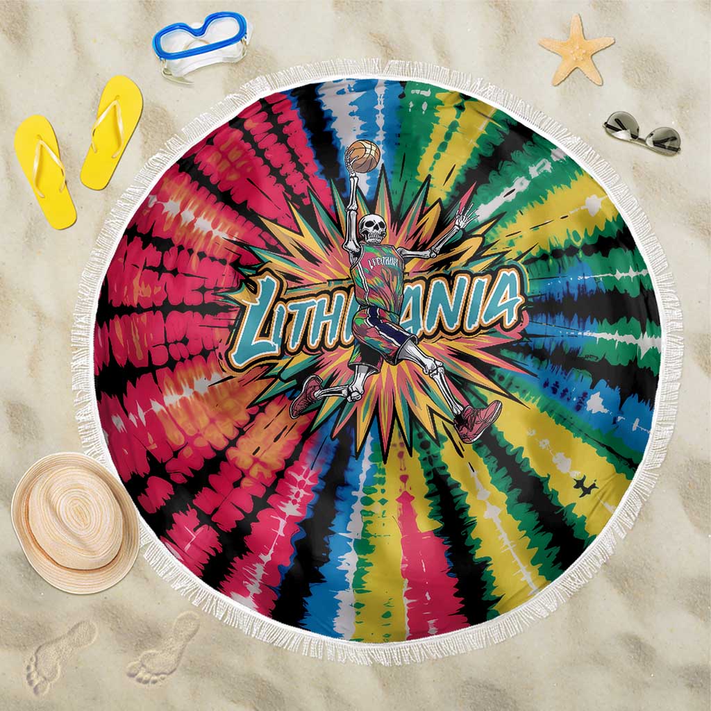 Lithuania Tie Dye Basketball Beach Blanket with Skeleton Dunk Graphic and Retro Colors - Wonder Print Shop