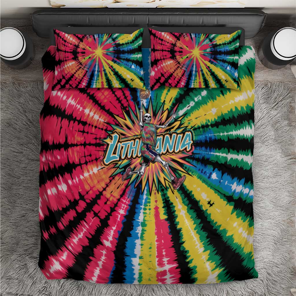 Lithuania Tie Dye Basketball Bedding Set with Skeleton Dunk Graphic and Retro Colors - Wonder Print Shop