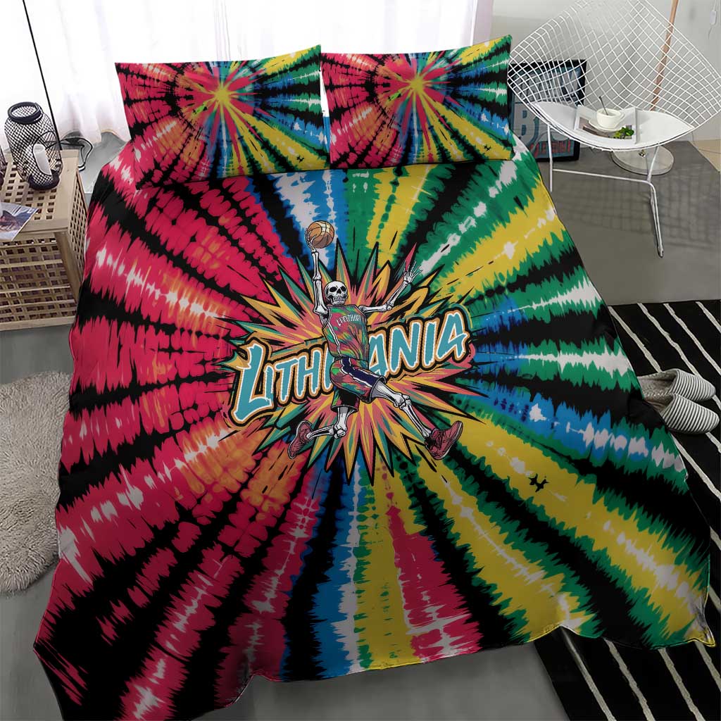 Lithuania Tie Dye Basketball Bedding Set with Skeleton Dunk Graphic and Retro Colors - Wonder Print Shop