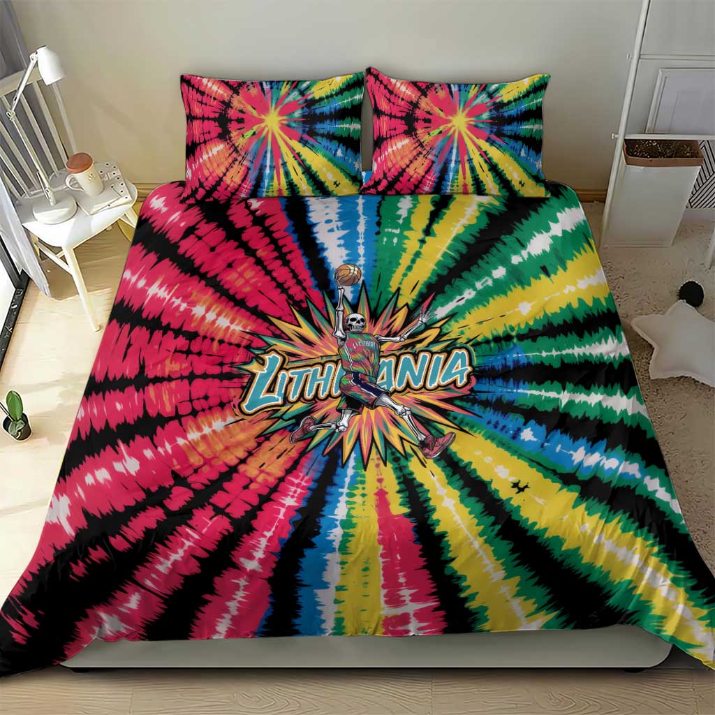Lithuania Tie Dye Basketball Bedding Set with Skeleton Dunk Graphic and Retro Colors - Wonder Print Shop
