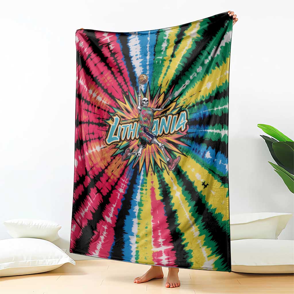 Lithuania Tie Dye Basketball Blanket with Skeleton Dunk Graphic and Retro Colors - Wonder Print Shop
