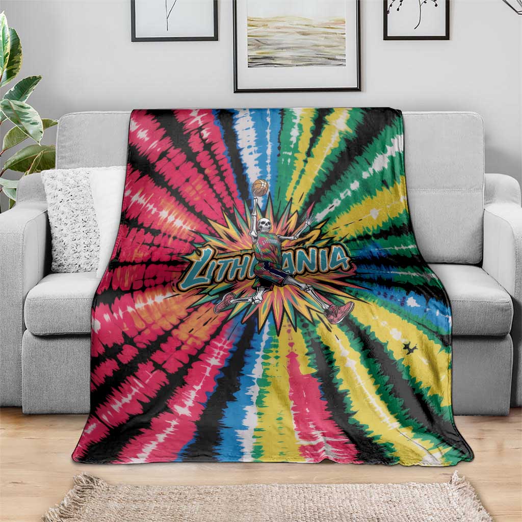 Lithuania Tie Dye Basketball Blanket with Skeleton Dunk Graphic and Retro Colors - Wonder Print Shop