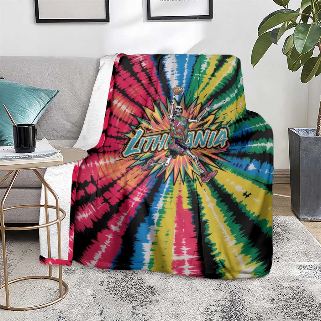 Lithuania Tie Dye Basketball Blanket with Skeleton Dunk Graphic and Retro Colors - Wonder Print Shop