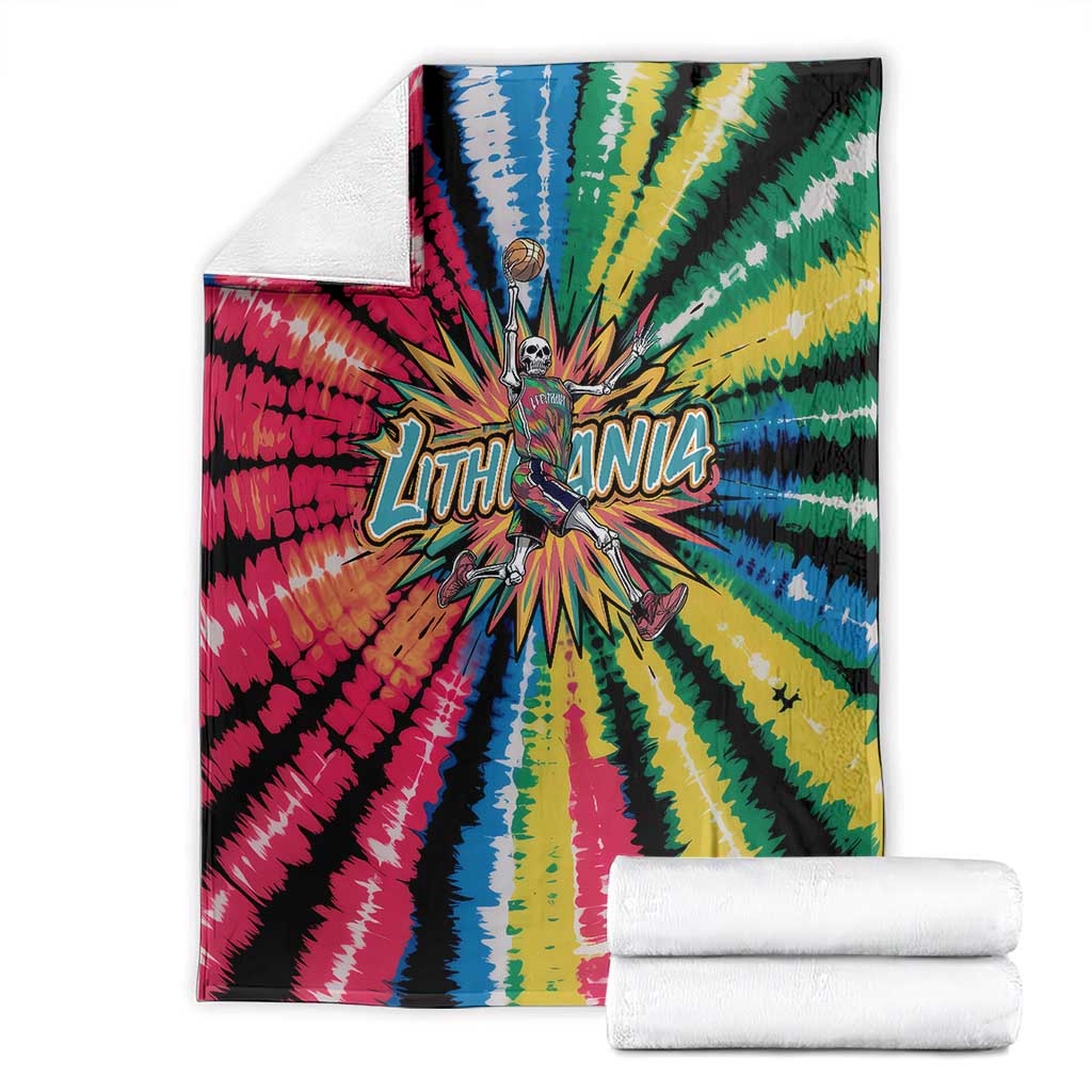 Lithuania Tie Dye Basketball Blanket with Skeleton Dunk Graphic and Retro Colors - Wonder Print Shop
