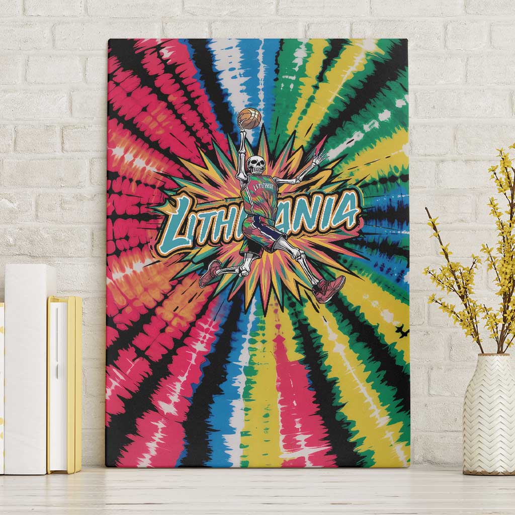 Lithuania Tie Dye Basketball Canvas Wall Art with Skeleton Dunk Graphic and Retro Colors - Wonder Print Shop