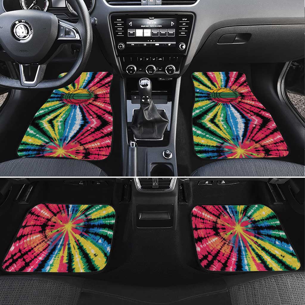 Lithuania Tie Dye Basketball Car Mats with Skeleton Dunk Graphic and Retro Colors - Wonder Print Shop