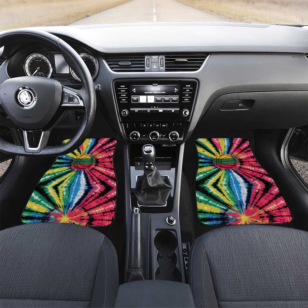 Lithuania Tie Dye Basketball Car Mats with Skeleton Dunk Graphic and Retro Colors - Wonder Print Shop