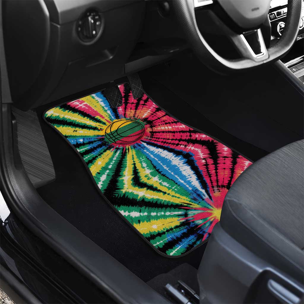 Lithuania Tie Dye Basketball Car Mats with Skeleton Dunk Graphic and Retro Colors - Wonder Print Shop