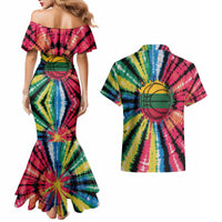 Lithuania Tie Dye Basketball Couples Matching Mermaid Dress and Hawaiian Shirt with Skeleton Dunk Graphic and Retro Colors - Wonder Print Shop