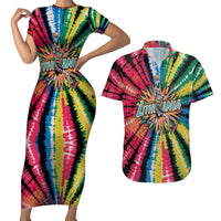 Lithuania Tie Dye Basketball Couples Matching Short Sleeve Bodycon Dress and Hawaiian Shirt with Skeleton Dunk Graphic and Retro Colors - Wonder Print Shop