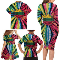 Lithuania Tie Dye Basketball Family Matching Long Sleeve Bodycon Dress and Hawaiian Shirt with Skeleton Dunk Graphic and Retro Colors - Wonder Print Shop