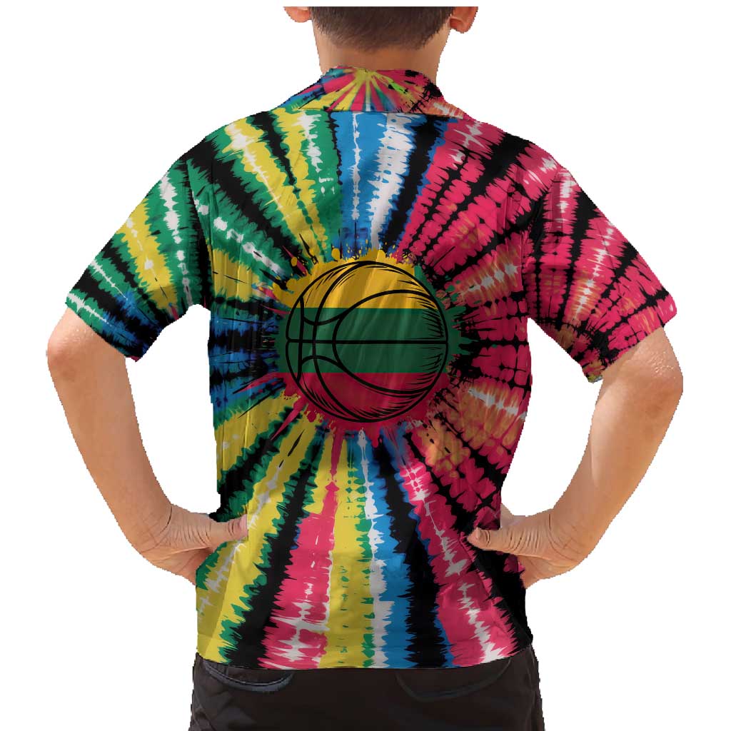 Lithuania Tie Dye Basketball Family Matching Mermaid Dress and Hawaiian Shirt with Skeleton Dunk Graphic and Retro Colors - Wonder Print Shop