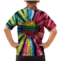 Lithuania Tie Dye Basketball Family Matching Mermaid Dress and Hawaiian Shirt with Skeleton Dunk Graphic and Retro Colors - Wonder Print Shop