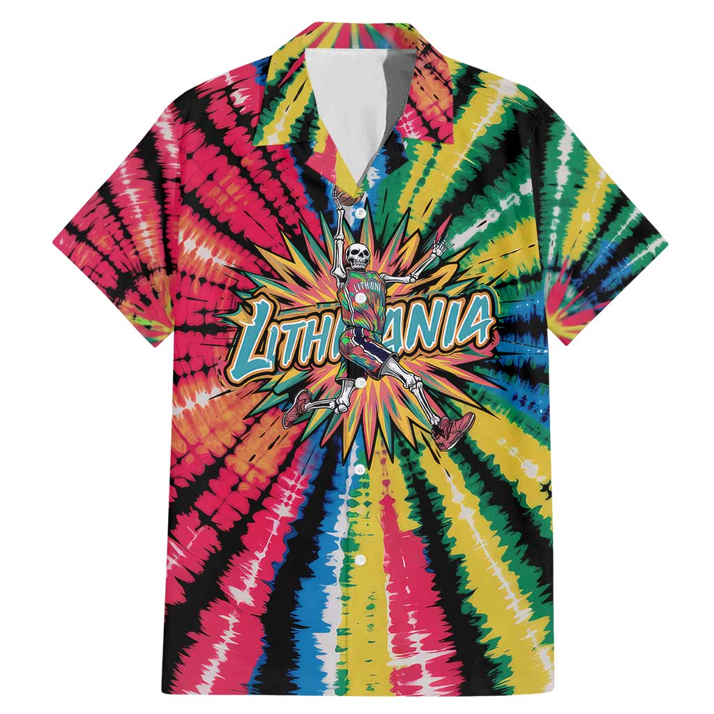 Lithuania Tie Dye Basketball Family Matching Mermaid Dress and Hawaiian Shirt with Skeleton Dunk Graphic and Retro Colors - Wonder Print Shop
