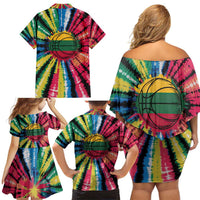 Lithuania Tie Dye Basketball Family Matching Off Shoulder Short Dress and Hawaiian Shirt with Skeleton Dunk Graphic and Retro Colors - Wonder Print Shop