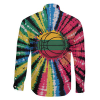 Lithuania Tie Dye Basketball Family Matching Off Shoulder Short Dress and Hawaiian Shirt with Skeleton Dunk Graphic and Retro Colors - Wonder Print Shop