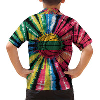 Lithuania Tie Dye Basketball Family Matching Puletasi and Hawaiian Shirt with Skeleton Dunk Graphic and Retro Colors - Wonder Print Shop