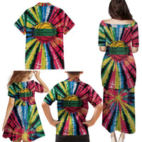 Lithuania Tie Dye Basketball Family Matching Puletasi and Hawaiian Shirt with Skeleton Dunk Graphic and Retro Colors - Wonder Print Shop