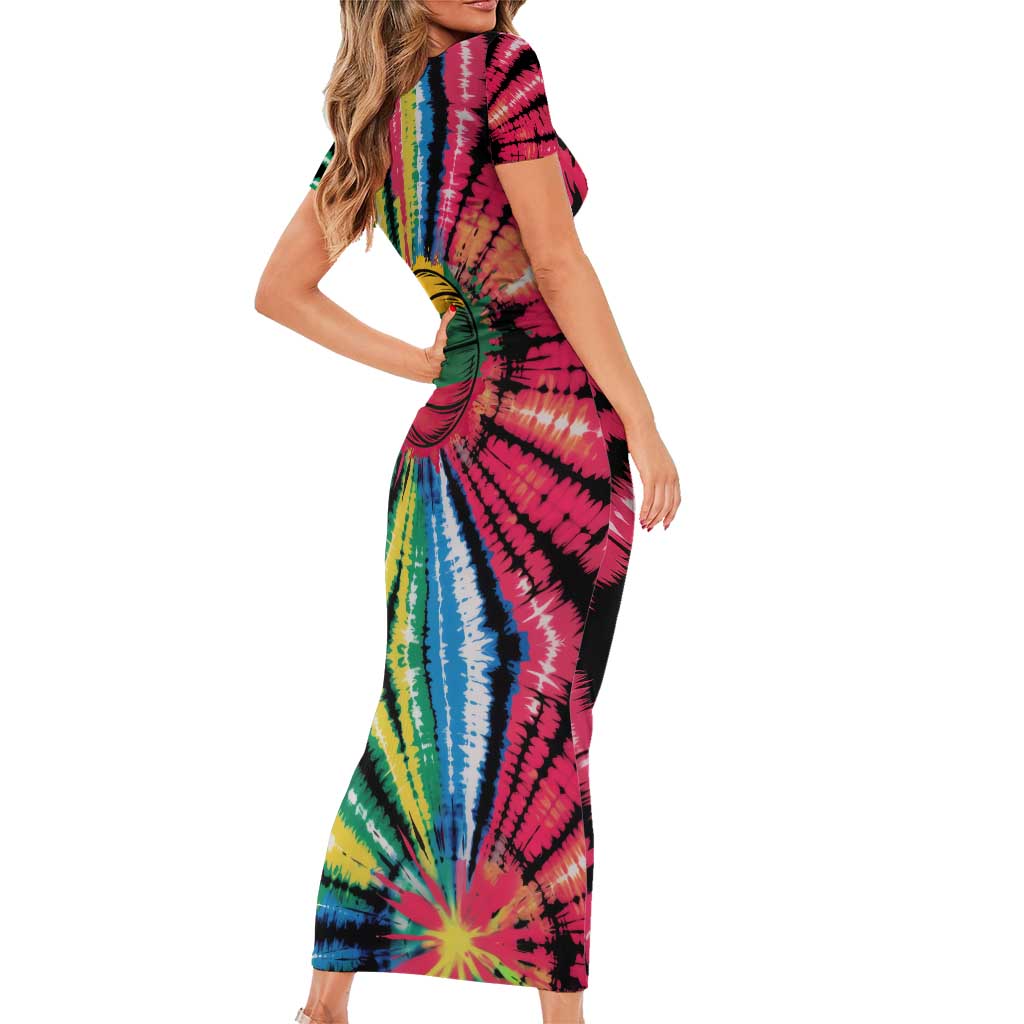 Lithuania Tie Dye Basketball Family Matching Short Sleeve Bodycon Dress and Hawaiian Shirt with Skeleton Dunk Graphic and Retro Colors - Wonder Print Shop