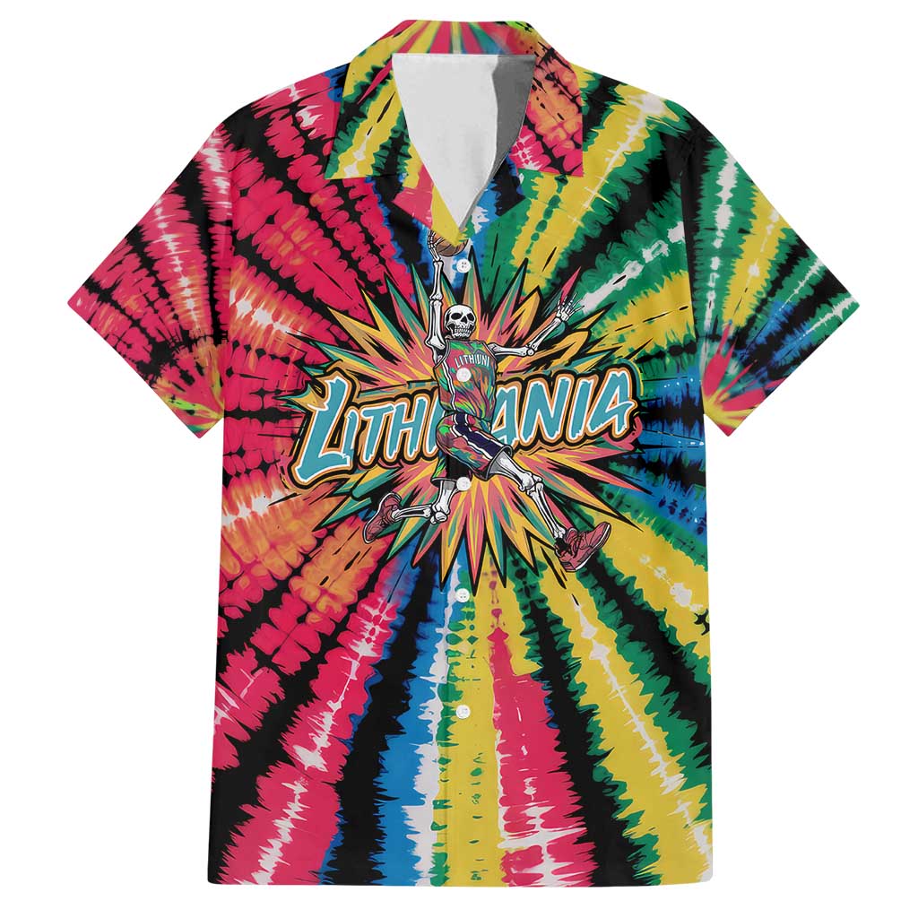 Lithuania Tie Dye Basketball Family Matching Summer Maxi Dress and Hawaiian Shirt with Skeleton Dunk Graphic and Retro Colors - Wonder Print Shop