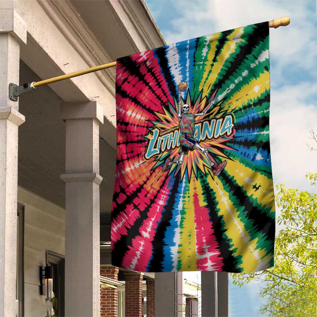 Lithuania Tie Dye Basketball Garden Flag with Skeleton Dunk Graphic and Retro Colors - Wonder Print Shop
