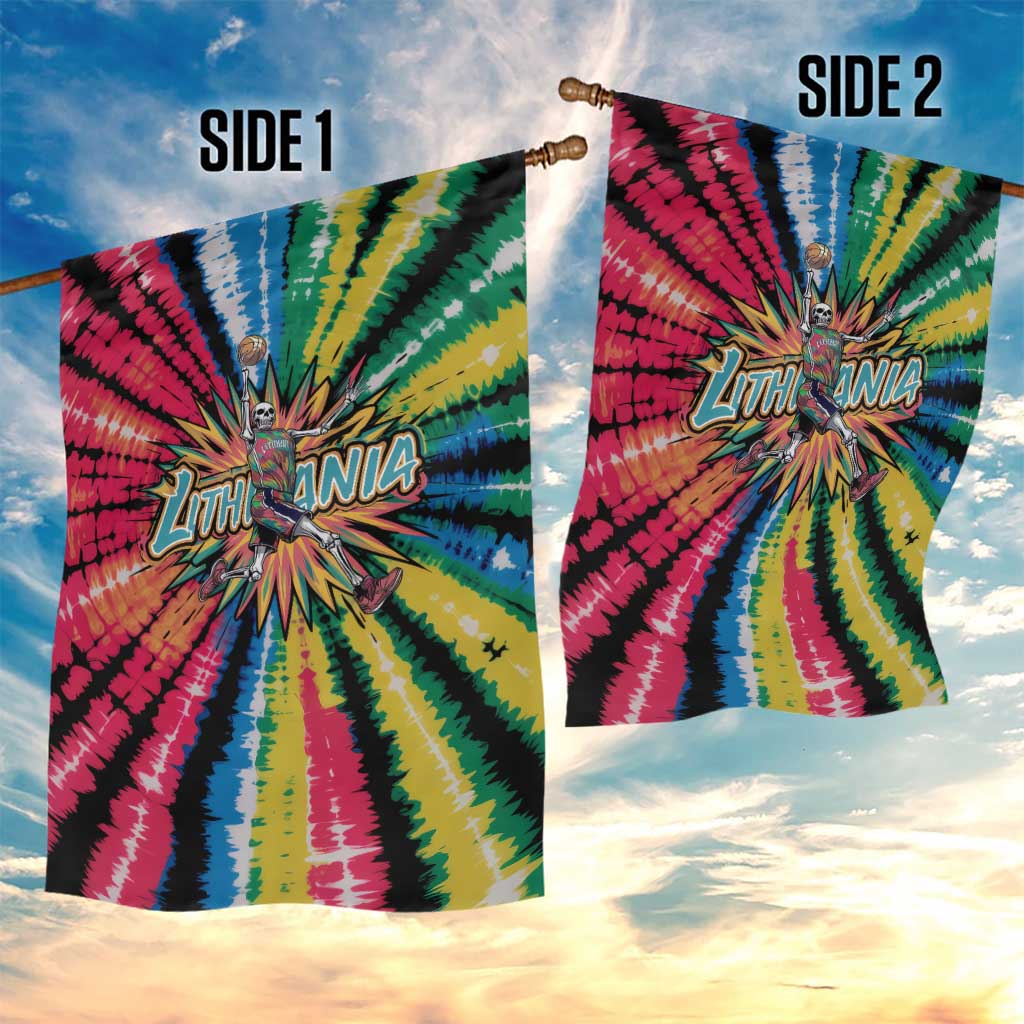 Lithuania Tie Dye Basketball Garden Flag with Skeleton Dunk Graphic and Retro Colors - Wonder Print Shop