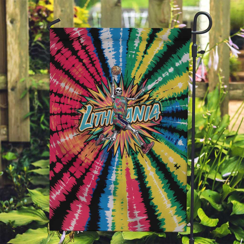 Lithuania Tie Dye Basketball Garden Flag with Skeleton Dunk Graphic and Retro Colors - Wonder Print Shop