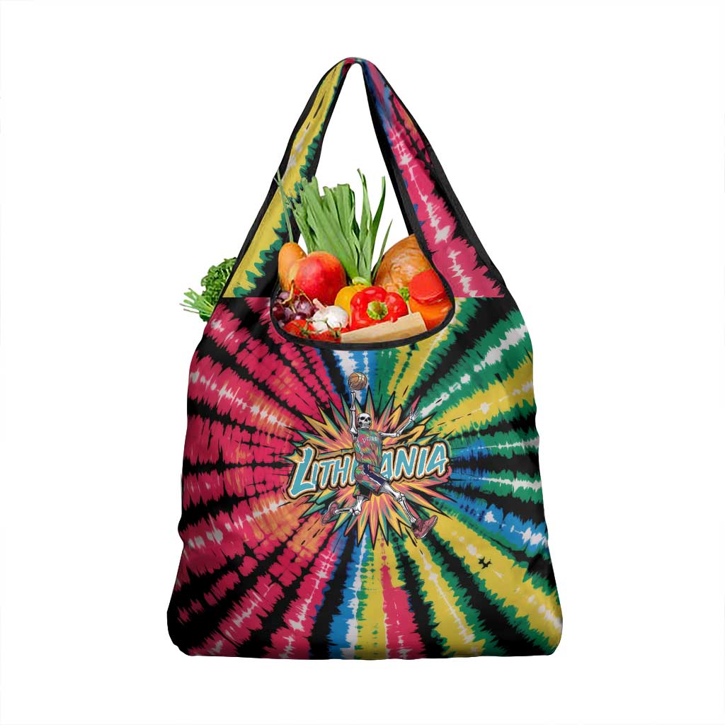 Lithuania Tie Dye Basketball Grocery Bag with Skeleton Dunk Graphic and Retro Colors - Wonder Print Shop