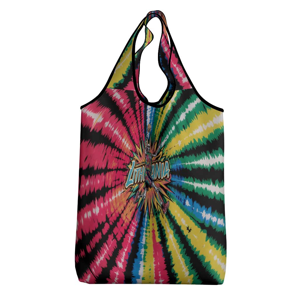 Lithuania Tie Dye Basketball Grocery Bag with Skeleton Dunk Graphic and Retro Colors - Wonder Print Shop