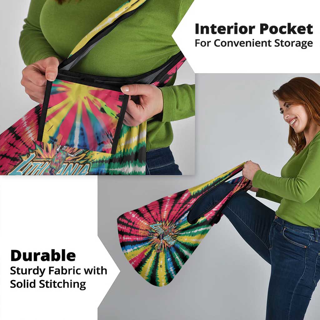 Lithuania Tie Dye Basketball Grocery Bag with Skeleton Dunk Graphic and Retro Colors - Wonder Print Shop