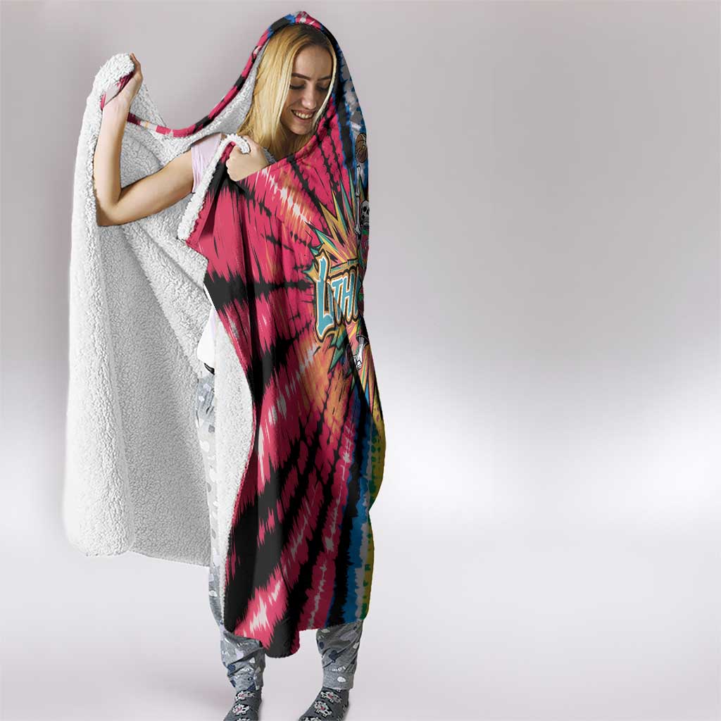 Lithuania Tie Dye Basketball Hooded Blanket with Skeleton Dunk Graphic and Retro Colors - Wonder Print Shop
