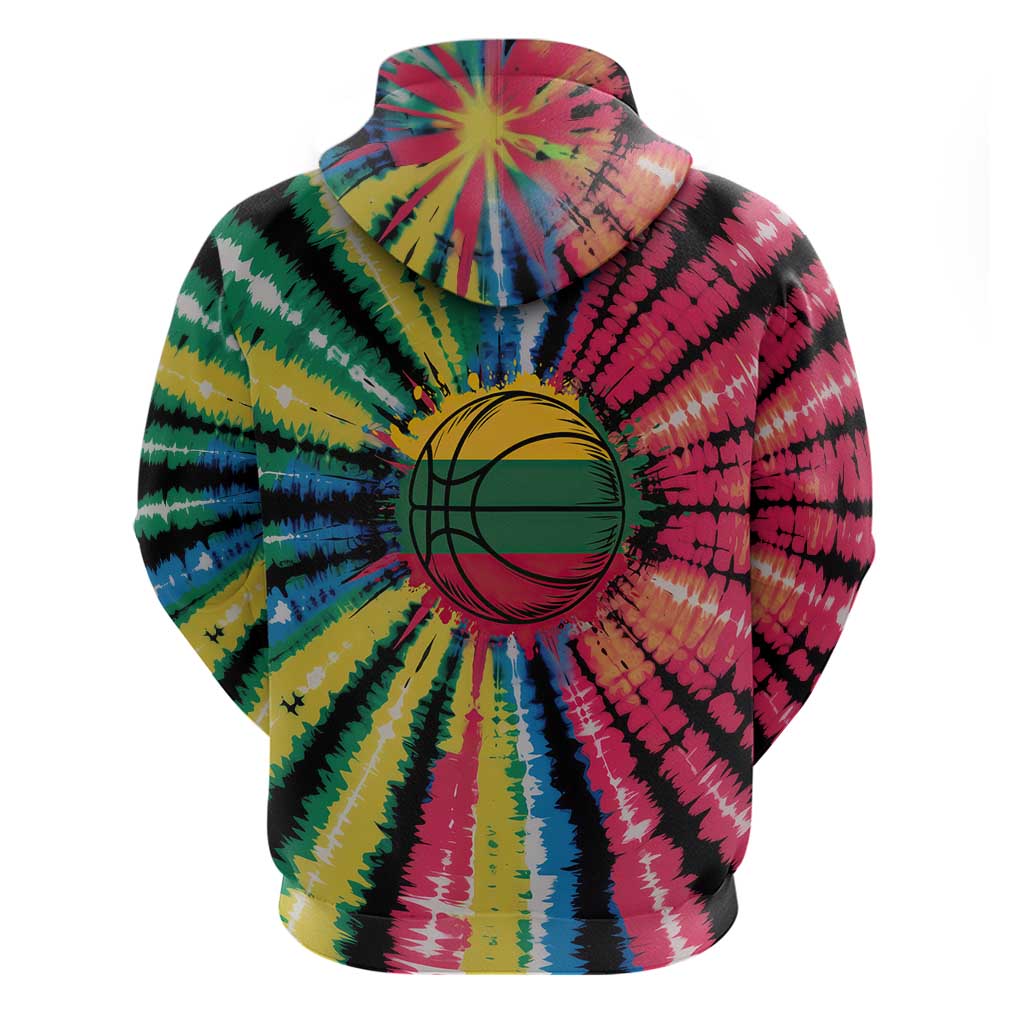 Lithuania Tie Dye Basketball Hoodie with Skeleton Dunk Graphic and Retro Colors - Wonder Print Shop