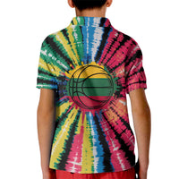 Lithuania Tie Dye Basketball Kid Polo Shirt with Skeleton Dunk Graphic and Retro Colors - Wonder Print Shop