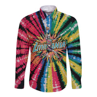 Lithuania Tie Dye Basketball Long Sleeve Button Shirt with Skeleton Dunk Graphic and Retro Colors - Wonder Print Shop